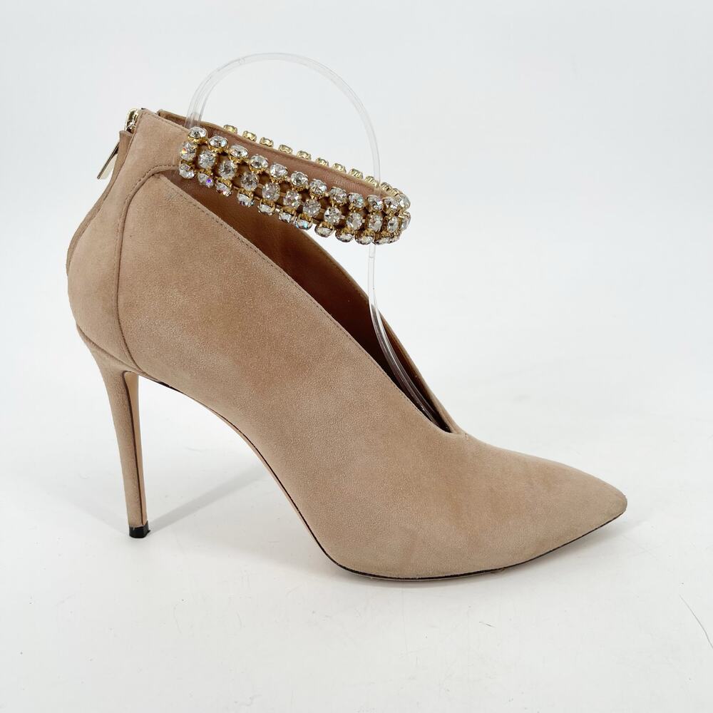 Jimmy Choo Beige Suede Lux 100 Crystal Vamp Pointed Toe Bootie Heels IT 40 - Picture 2 of 13